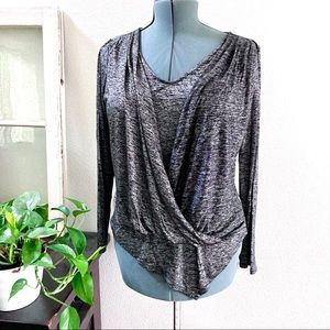 White House Black Market surplice shiny Medium metallic grey gray silver